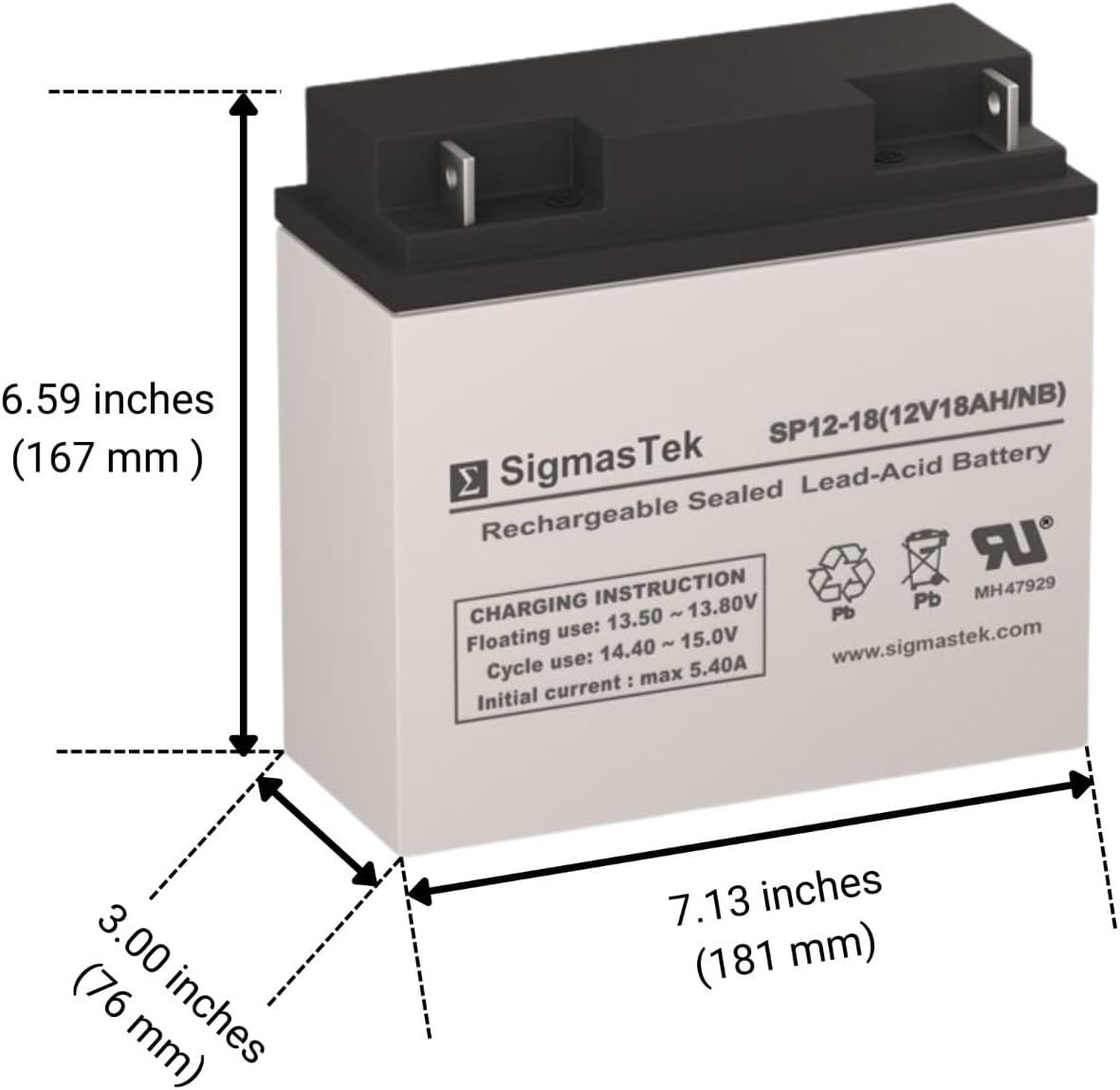 12 Volt 18 AH Rechargeable Sealed Lead Acid Battery by SigmasTek (2 Pack)