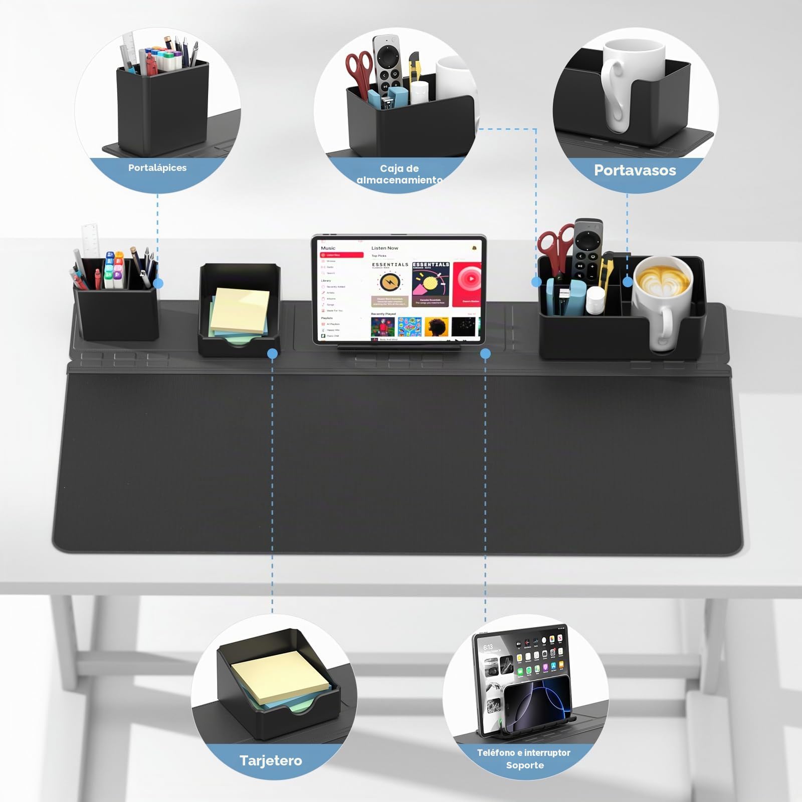 KDD Almohadilla Escritorio Grande con Set de Organizador Magnético, 5 en 1 Alfombrilla Ratón XXL & Mouse Pad Gaming con Teléfono/Portavasos/Portabolígrafos/Tarjetero DIY Oficina Hogar(80x34.5cm)