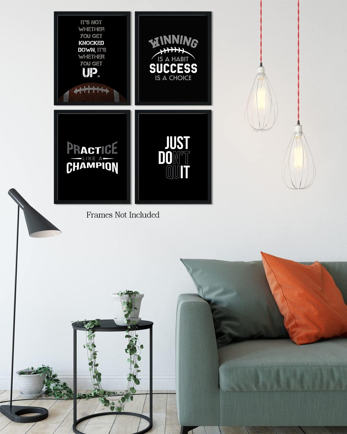 Govivo Football Inspirational Wall Art Set of 4, 11x14 Unframed Prints, Sports Quote Decor for Boys Room or Teen Bedroom, Game Room, Football Gifts for Players, Coaches & Fans