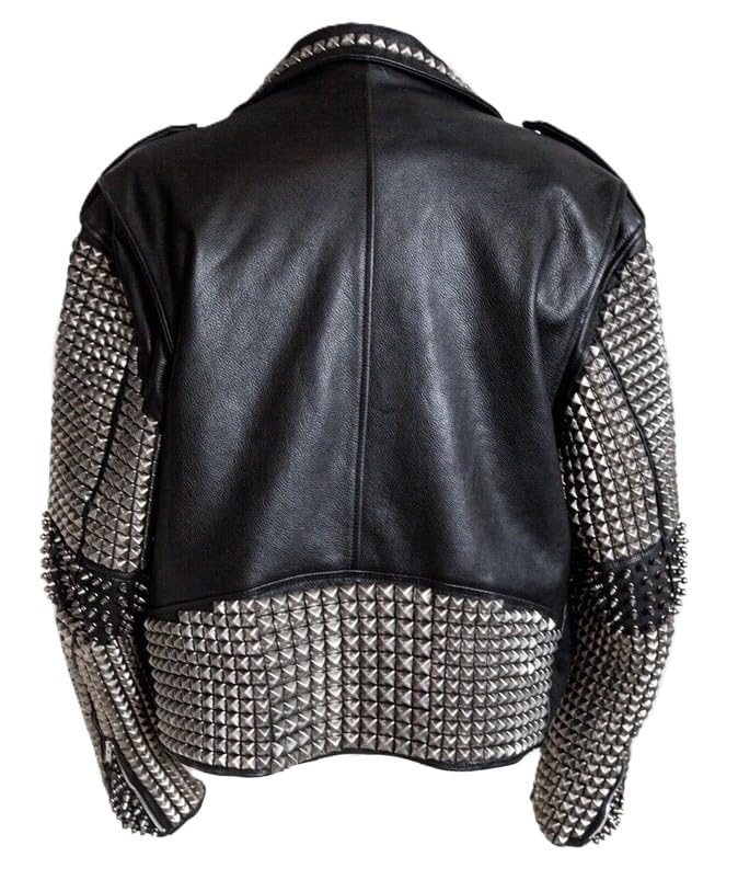Men’s Brando Punk Rock Heavy Studded Leather Jacket-Unique Motorcycle Style Music Festival Cowhide Jacket2