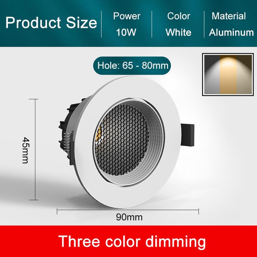 3000K/4000K/6000K Dimmable Spotlight, 10W LED Recessed Downlight, Anti-Glare Ceiling Light with Driver, White Round Lighting Fixture for Corridor Hallway Living Room 4 Pcs