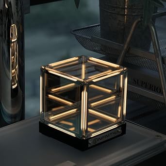 Infinity Cube Light, Infinity Mirror Cube 4D Acrylic LED Abyss Effect Touch Switch Dimmable Rechargeable Mood Night Light for Gaming Desk Office Bedroom Futuristic Decor Warm