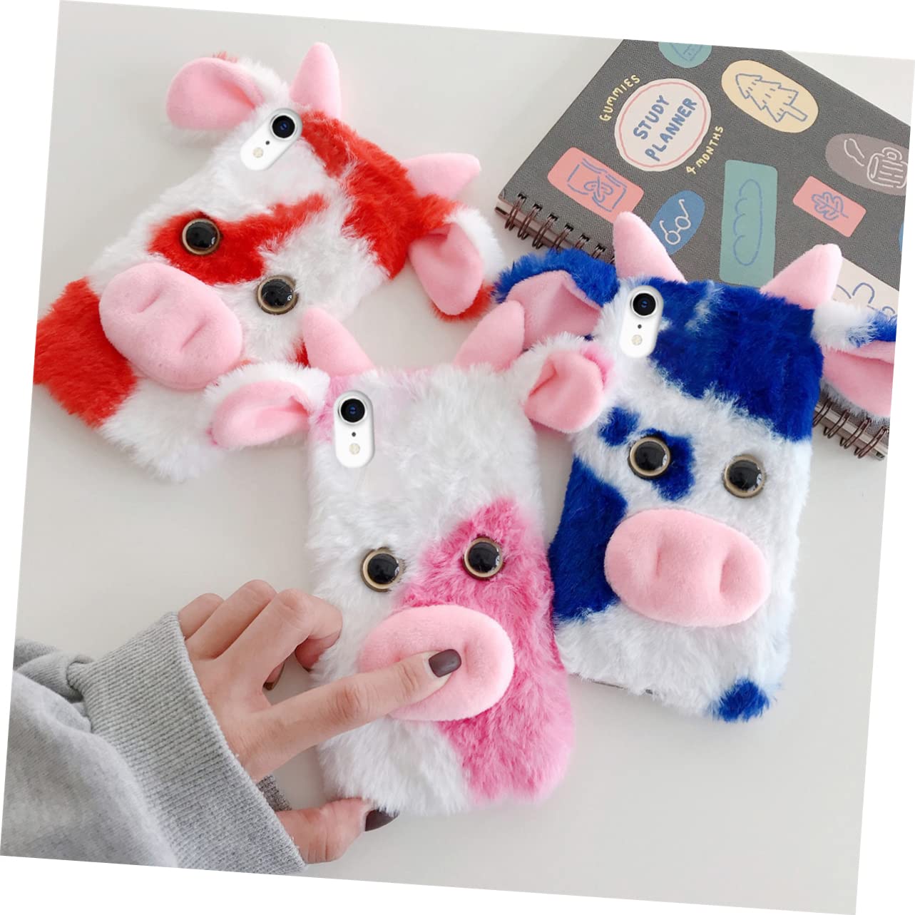OSALADI 3stücke Fluffy Plush Cow Handyhülle Aus TPU Und Plüsch Kompatibel Mit rutschfest Stoßfest Süßes Cartoon-Design Idealer Schutz Für Unterwegs Langlebig Und Praktisch