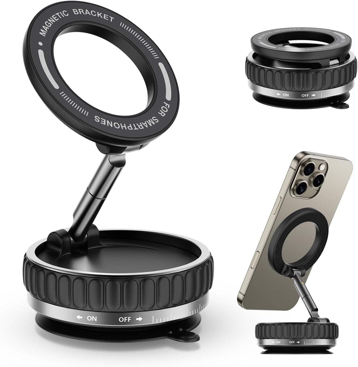 AMBLIC New Vaccum Magnetic Mobile Holders | Hands Free Suction Cup with Strong Grip Holders Mount | 360° Adjustable Phone Holder for Car Dashboard,Windshield for All Smartphones