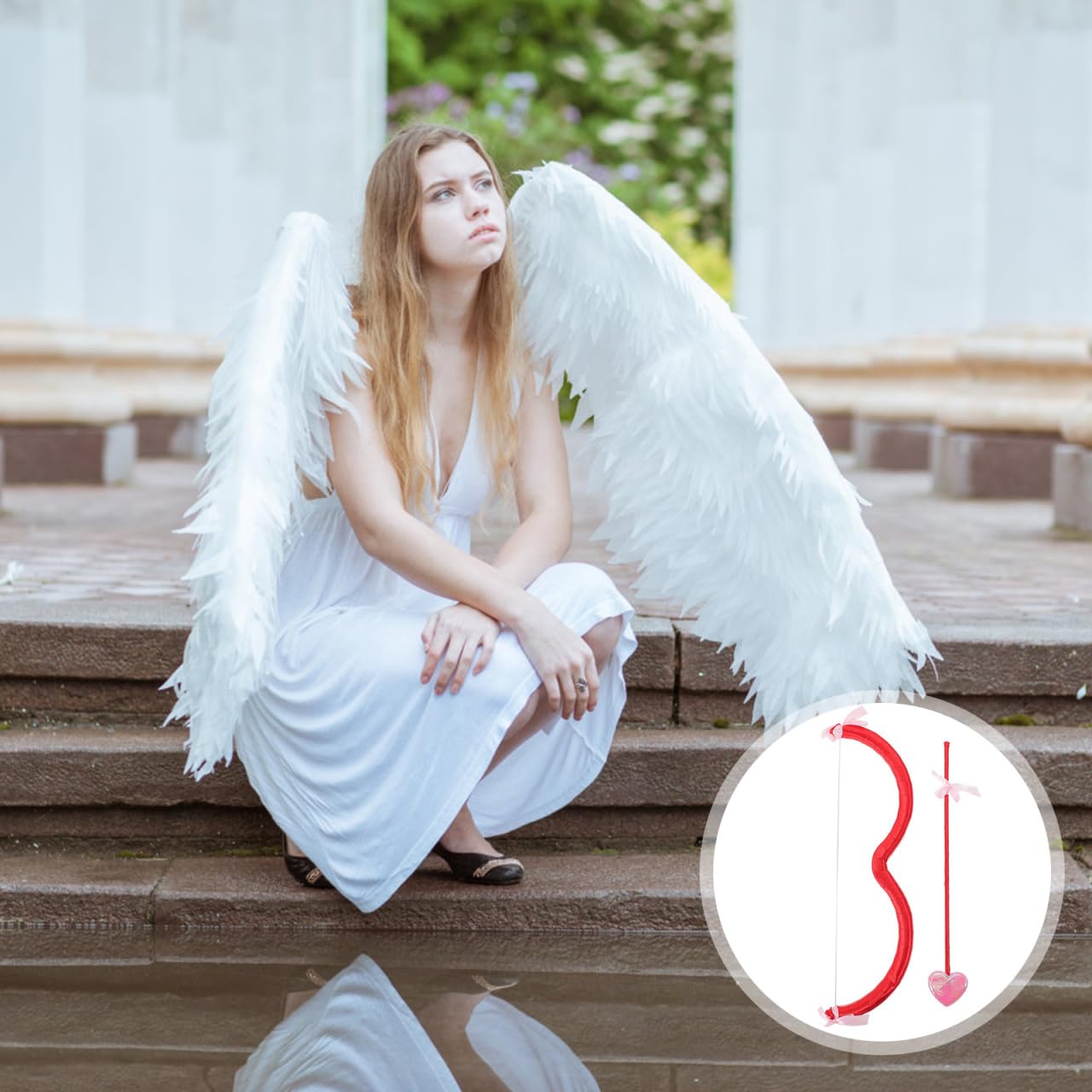 VALICLUD Amor-Kostüm-Set Amor Bogen und Pfeil Engelsflügel Herz Stirnband Requisite Valentinstag Halloween-Kostüm für Männer Frauen