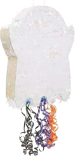 Miniatura 5 de Bonita piñata fantasma para decoraciones de fiesta de Halloween, cuerda iridiscente, 17 x 13 x 3 pulgadas