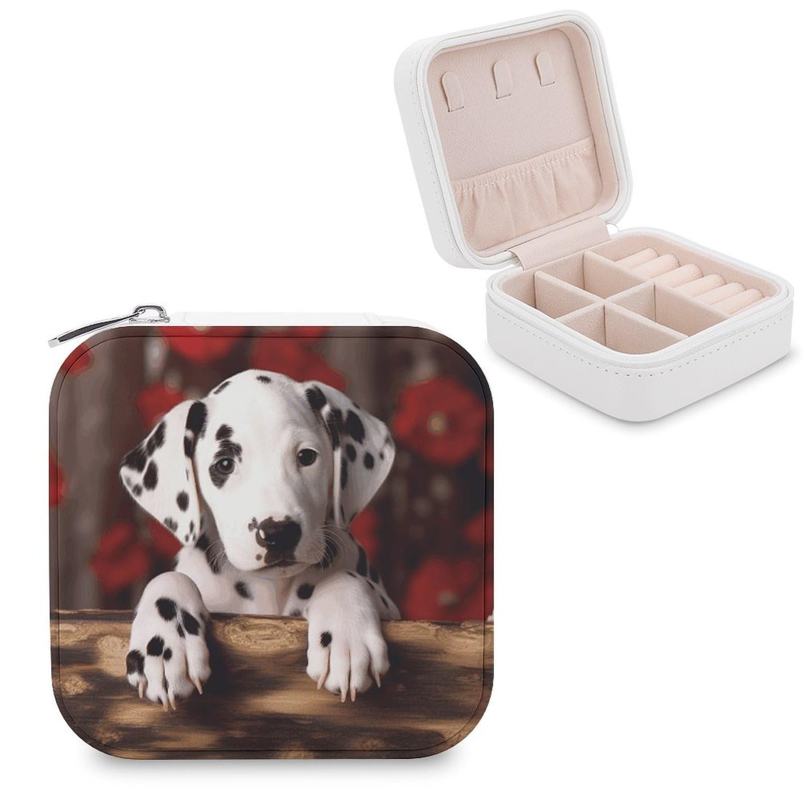 VstaDank Dalmatian Puppy Jewelry Box Exquisite Leather Jewelry Organizer Portable Trinket Organizer Fashion Travel Jewelry Case for Rings Earrings Necklaces Unique Gifts for Women