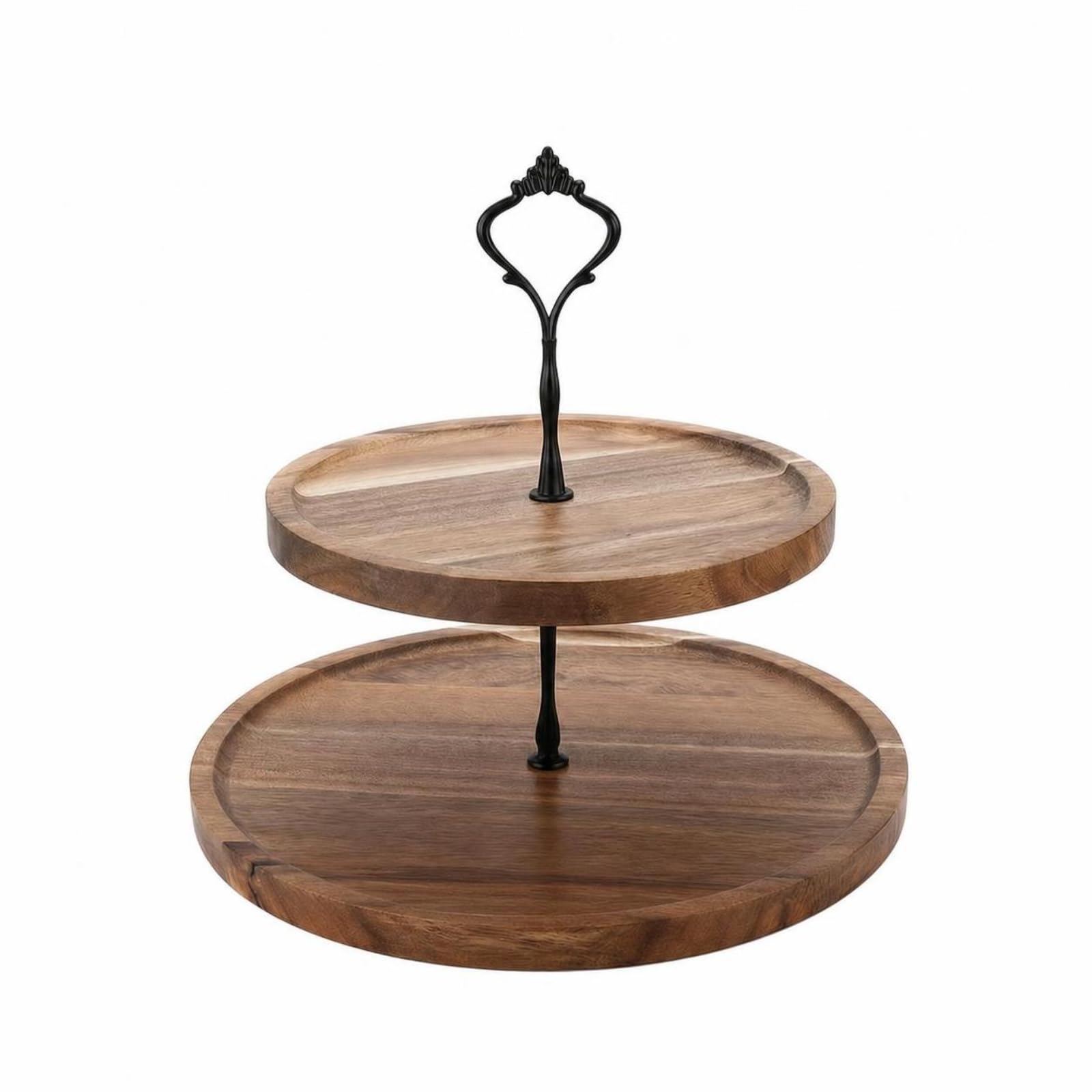 Alzata a 2 Piani Rustico Alzata in Legno con Manico Semplice Espositore da Tavolo per nti Del Tè, Tavola, Pasticceria, Caffetteria , Nero , Grande+Media