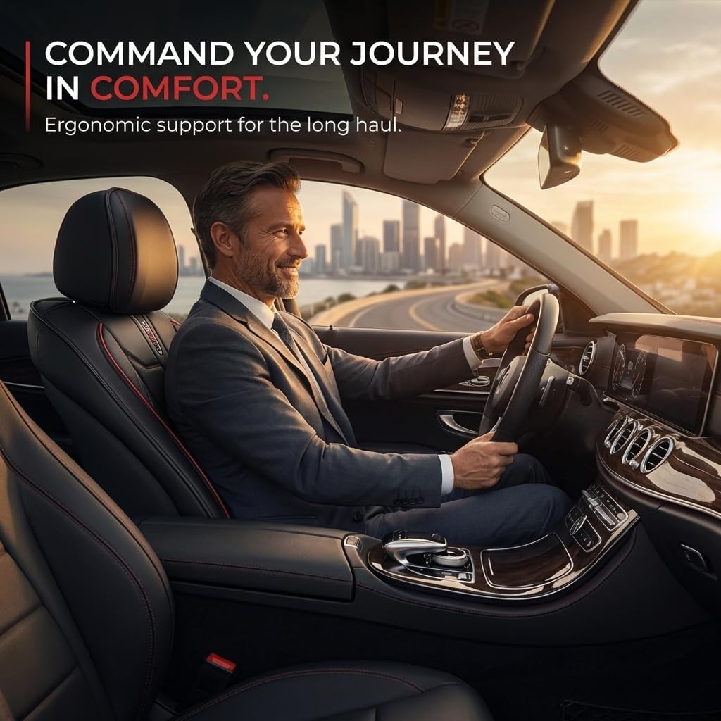 Car Seat Covers Custom Fit for Ford F-150 2003-2025 for Pickup Trucks | Universal Split Bench Design | 5-Seat Full Set,Black Red