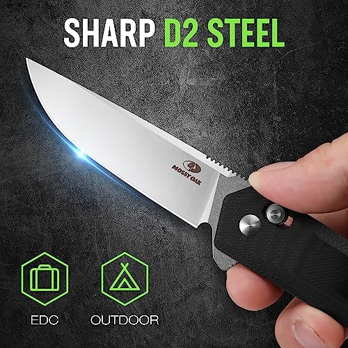 Image of MOSSY OAK Pocket Folding Knife, 3.5-Inch D2 Steel Drop Point Blade, G10 Handle, Small EDC Knife with Belt Clip for Camping, Hiking (Black)