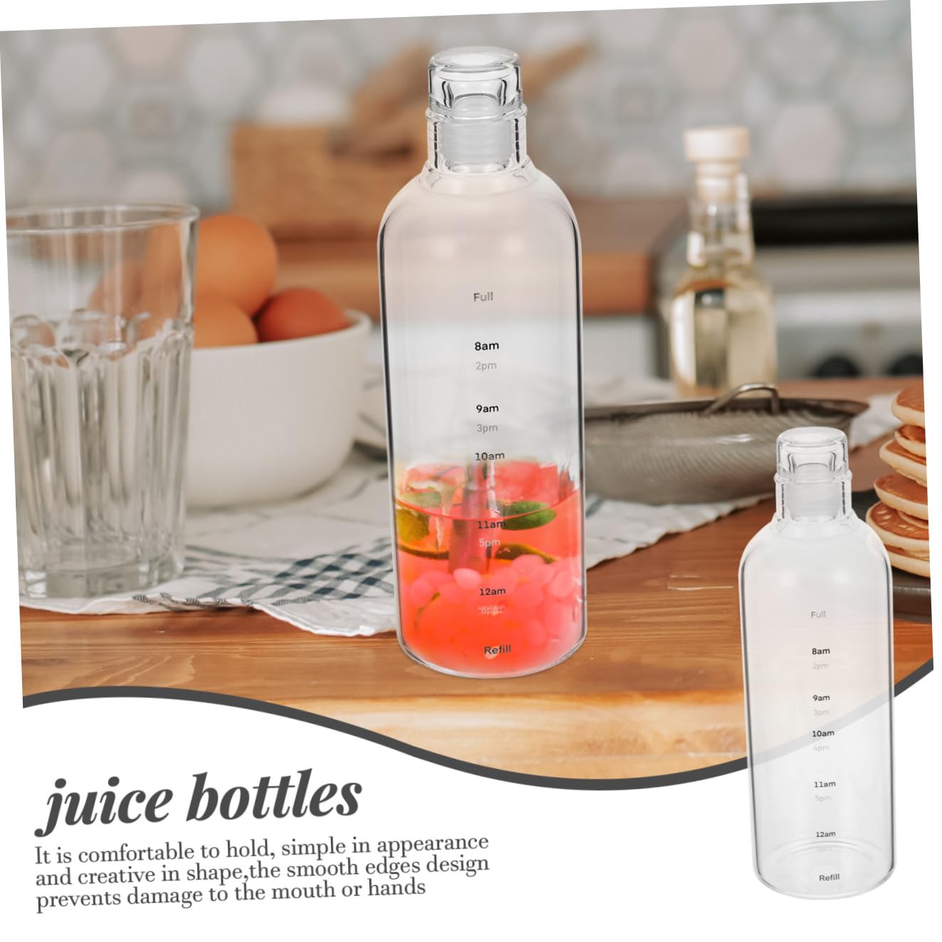 Bouteille D’Eau Vide 750ml en Verre, Portable pour Sport | Bords Lisses, Design Simple et Forme Créative, Usage Vélo et Yoga, Détails en Caoutchouc