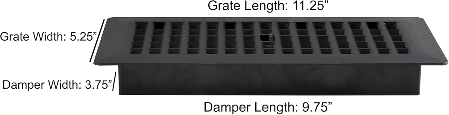 Black Rectangular Plastic Floor Register, 4x10 Inch