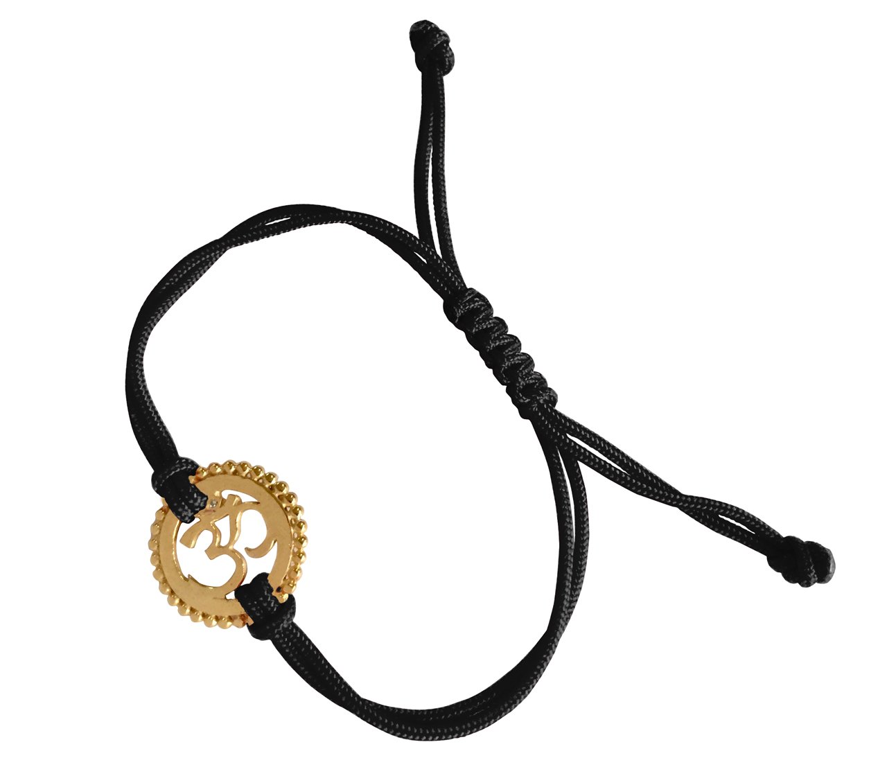 18k Gold Plated Om Bracelet in Silver On Free Size Adjustable Black Thread-image-0