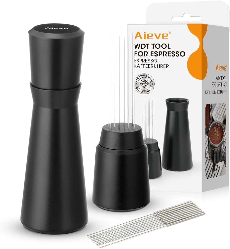 Aieve WDT Tool, All-Metal WDT Tool Espresso Distribution Tool with Aluminum Handle & Base, 0.4mm Stainless Steel 10 Needles Espresso Coffee Stirrers Distributor for Barista(10 Replacement Needles)