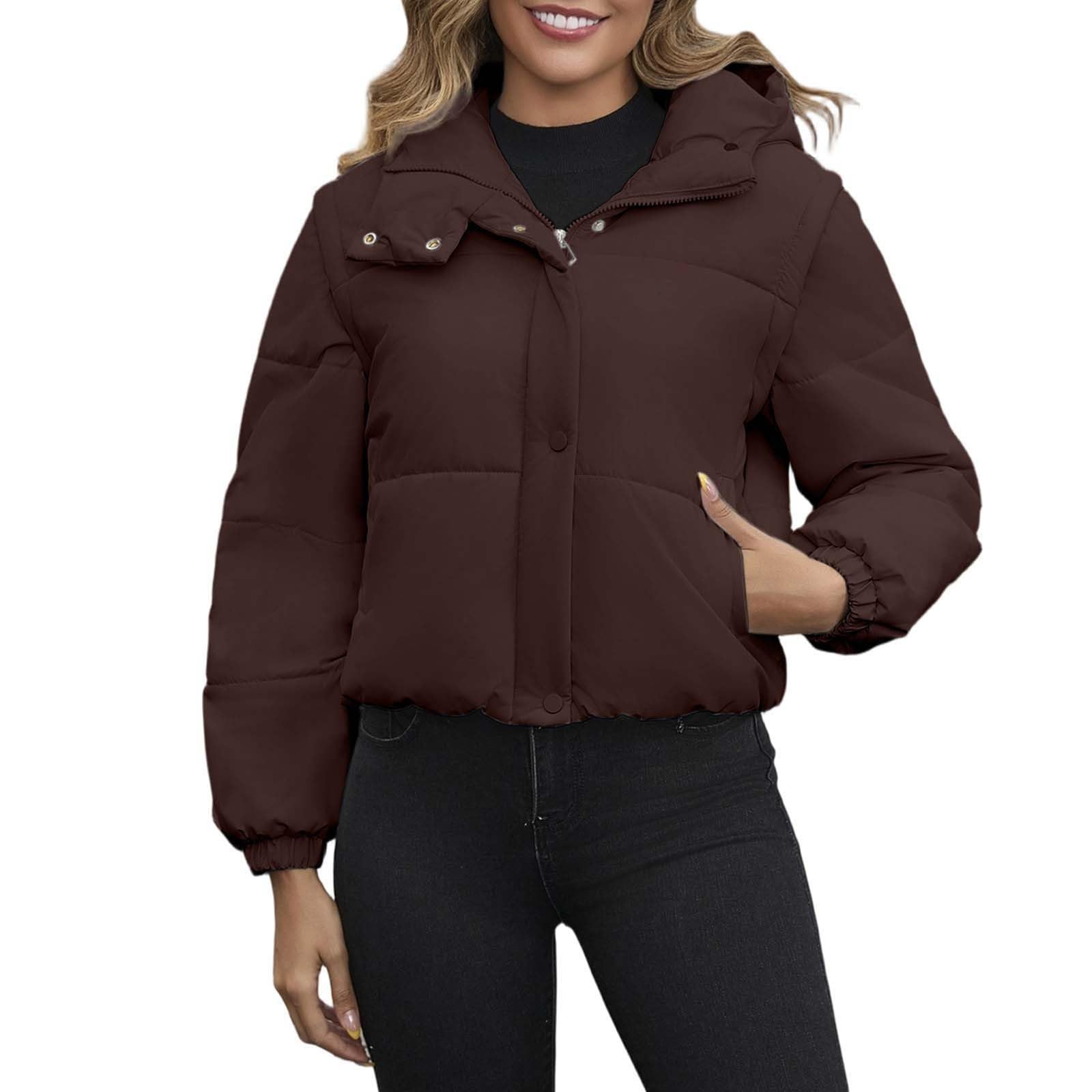 Chaqueta Mujer Abrigo Entretiempo Invierno Cazadora Plumiferos，Corto Grueso Mujer Chaqueta Invierno Desmontable Mangas Abrigo Exterior Casual Cálida Ligera Viaje Diario