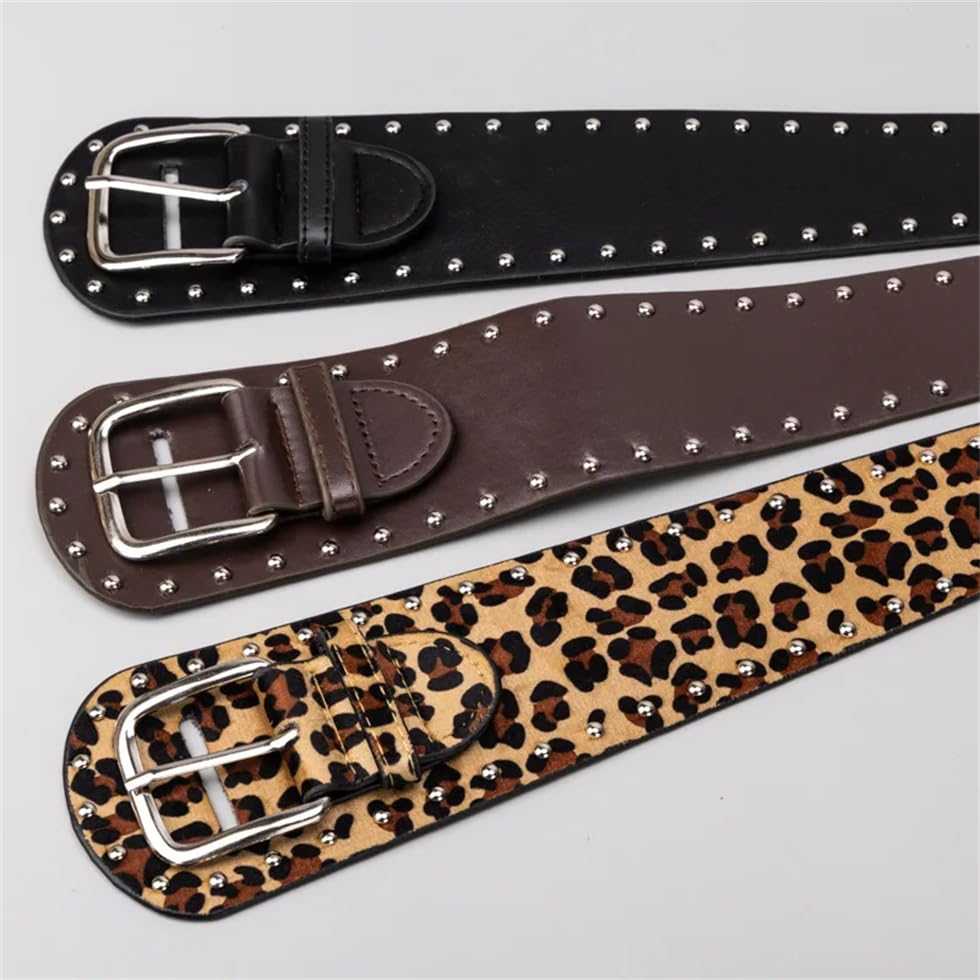 Women Rivet Leopard Pattern Pin Buckle Adjustable Belts Punk Waist Decorative Accesories On Dress Coat4