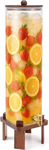 Miniatura 7 de Paquete de 2 dispensadores de bebidas de vidrio de 4 galones con soporte de madera de acacia y tapa, dispensador grande de bebidas de vidrio con