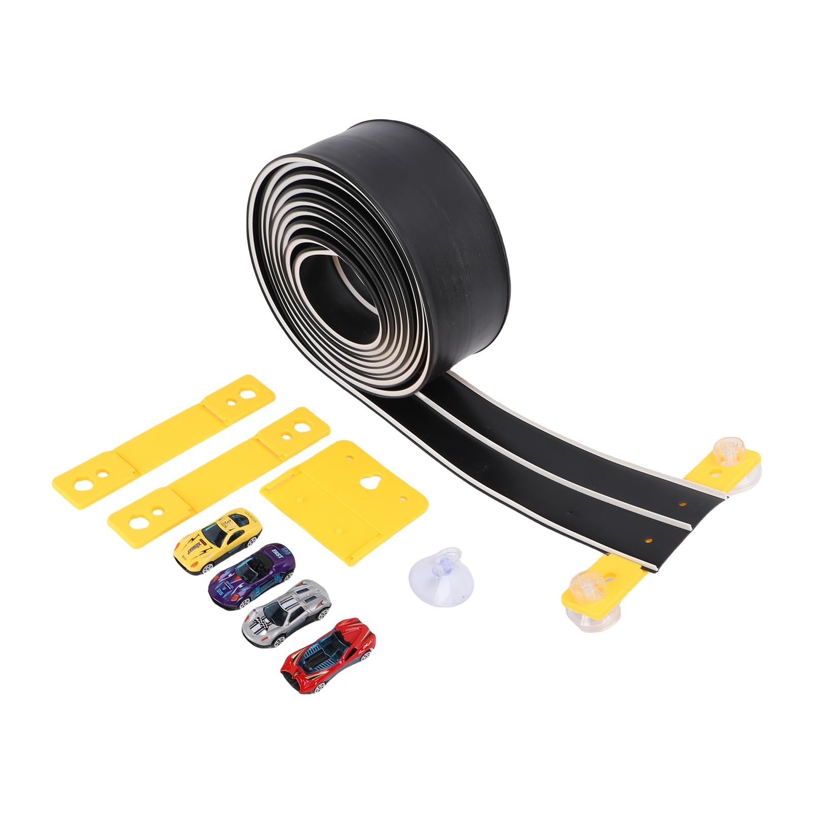 Topiky Pista da Corsa Flessibile per Ragazzi 3-10, Pista da Corsa Portatile Arrotolabile con 4 Macchinine a gravità, Set da Gioco per Costruzione di Piste Flessibili Fai da Te, Senza Batterie (BLACK)