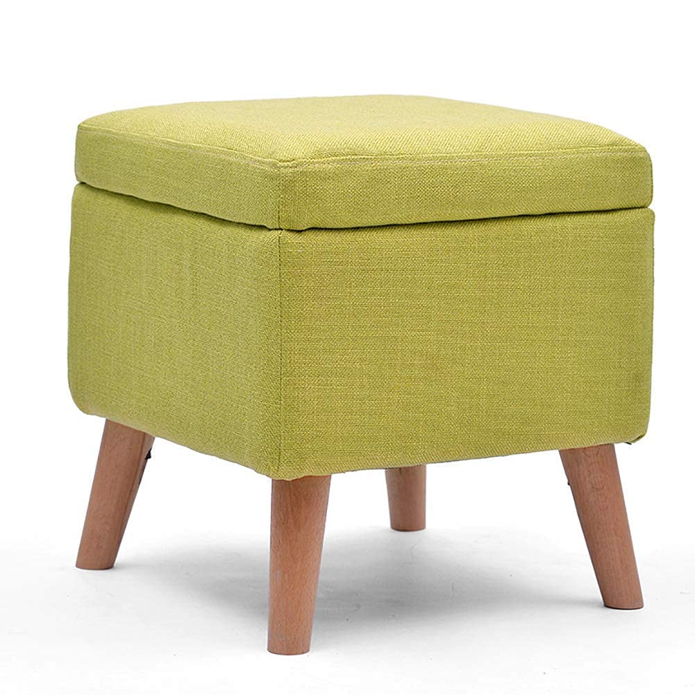 Tabouret ottoman de rangement rembourré en lin vert : siège d'appoint et coffre coffre intégré