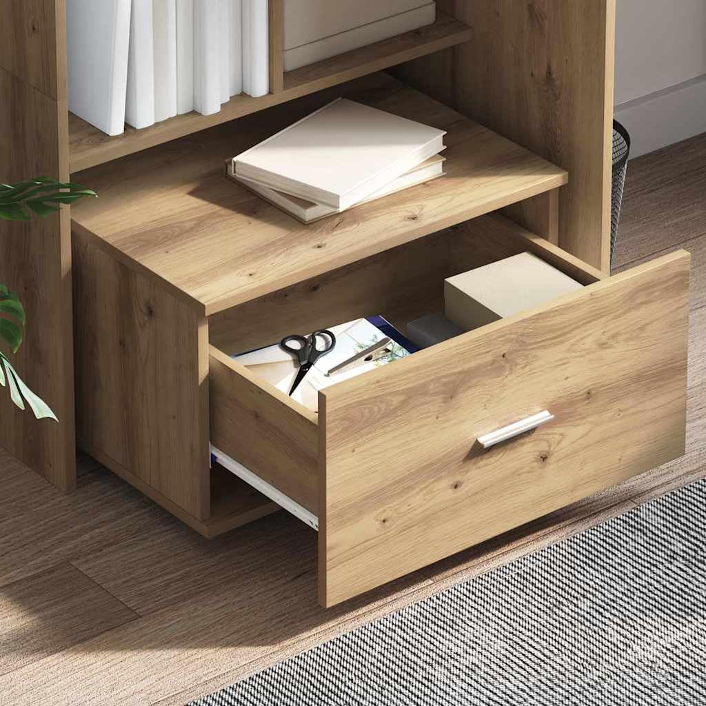 Scrivania in rovere Artisan, 131,5 x 50 x 106,5 cm, con cassetti e mensola, design flessibile, per ufficio e casa, moderna scrivania da ufficio per studenti e tavolo da lavoro