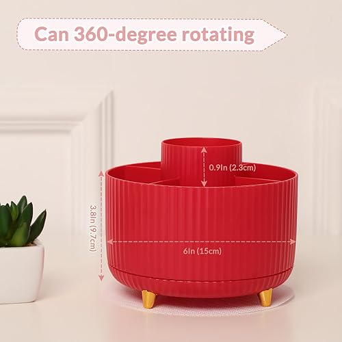 Miniatura 10 de SKYDUE Organizador de maquillaje, soporte giratorio para lápices para escritorio, organizador de escritorio de doble propósito para cosméticos y