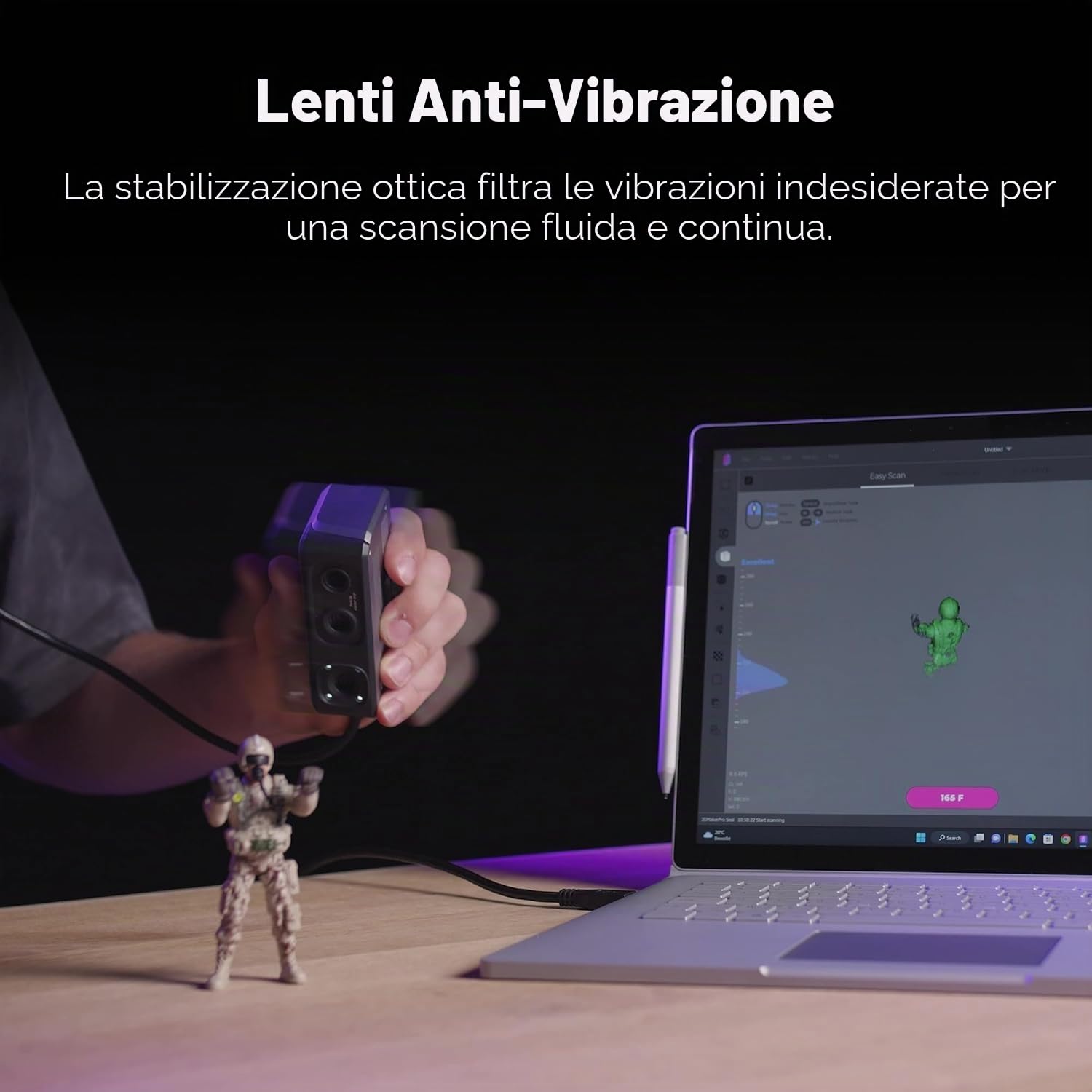 Scanner 3D per stampanti 3D con velocità di scansione rapida di 10 FPS con lente anti-tremore e precisione di 0,02 mm su Windows/MacOS, 3DMakerpro Scanner 3D Seal Lite [Kit standard]