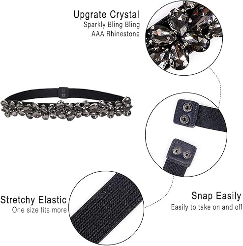 Miniatura 4 de Dorchid Cinturón ajustado con diamantes de imitación para mujer estampado floral elástico para mujer