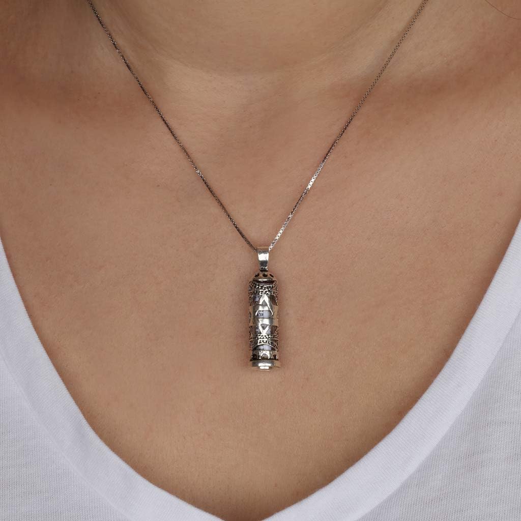 Mezuzah Necklace 925 Sterling Silver, Scroll Pendant with Star Of David, Jewish Shema Necklace, Jewish Jewelry, Chain Hebrew Letters, Messianic, Blessings Israel Gifts Souvenirs Spiritual Kabbalah Art Holy Land, Hebrew Jewelry for Men - Image 3