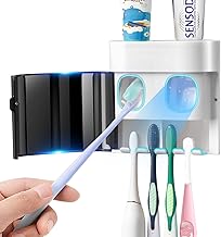Toothbrush Holder Wall Mounted, Automatic Toothpaste Dispenser with Dustproof Cover, Electric Toothbrush Holders for Bathroom with 2 Toothpaste Squeezers for Family Kids (Black)