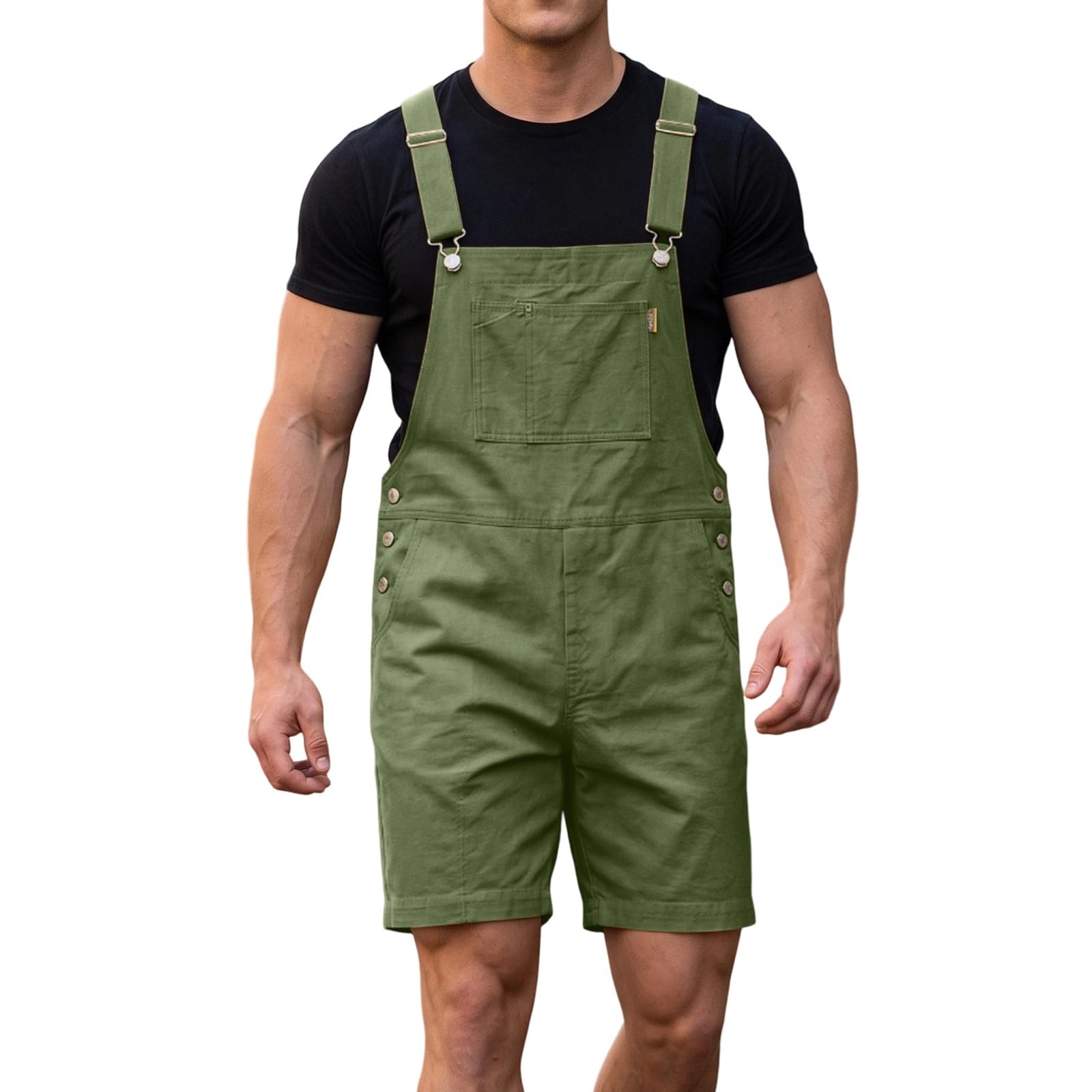 Peto corto para hombre de trabajo, mono de denim resistente, holgado, corte grande, con muchos bolsillos cargo, tirantes ajustables, aspecto retro para verano, taller, tiempo libre