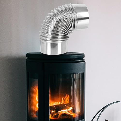 Miniatura 6 de Abaodam Juego de 4 tubos de estufa para chimenea, tubo de escape flexible, tubo de estufa de acero inoxidable de 90 grados, manguera de aire para