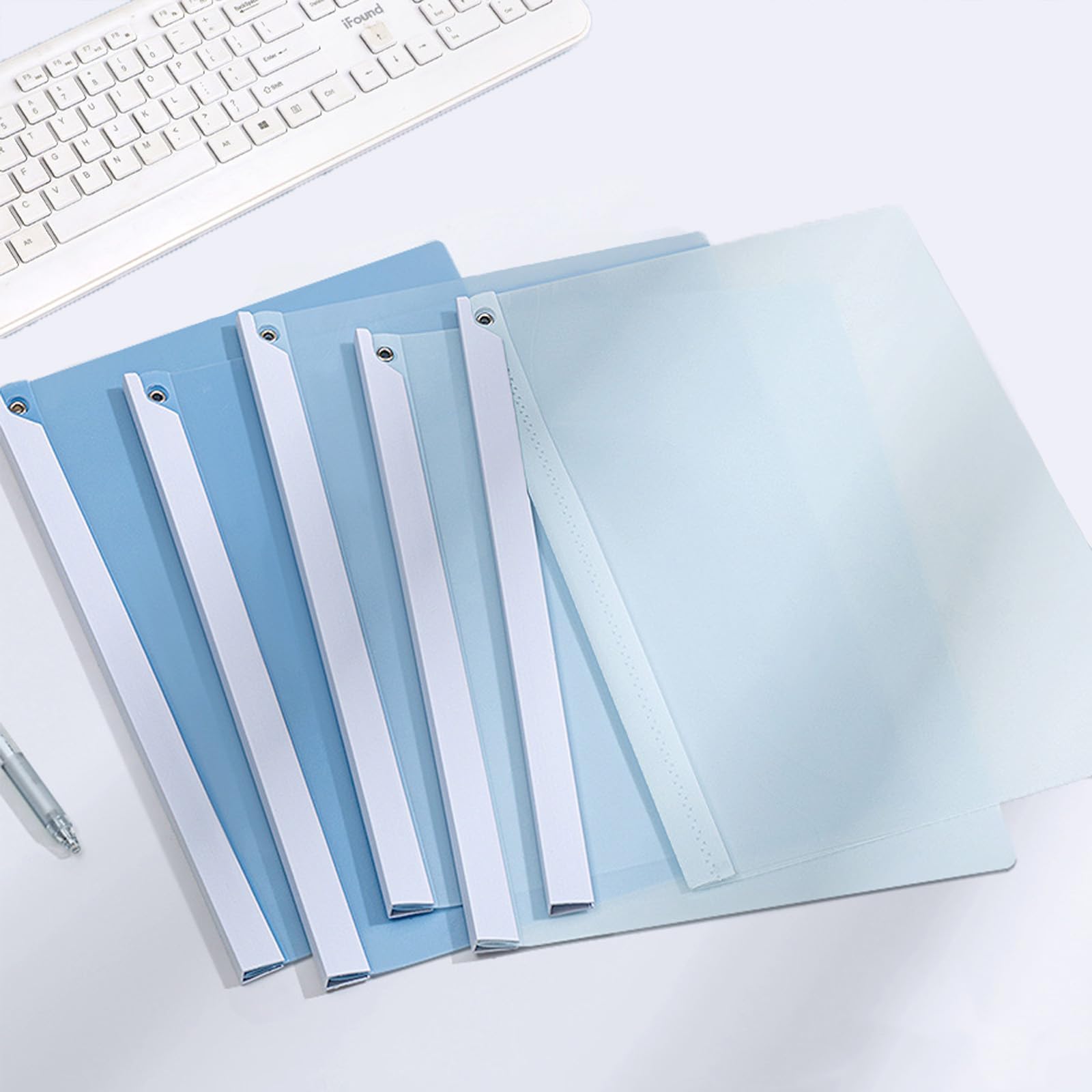 LIMEQKI File Folder Paper Folders for Documents A4, Transparent PVC Cover and Pp Back, 5 Packs/Kit (Color Gradient Blue)