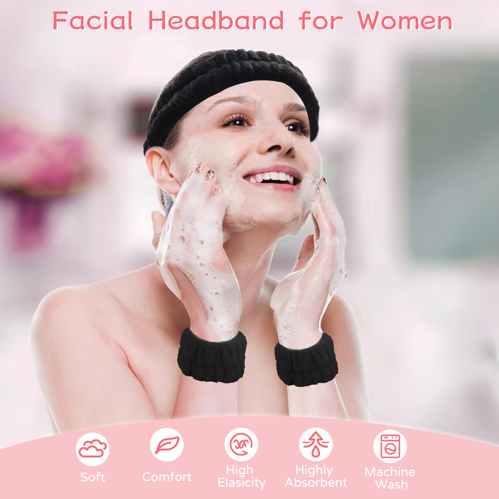 8 Pcs Spa Headband Wristband Set including Hair Clips - Image 3
