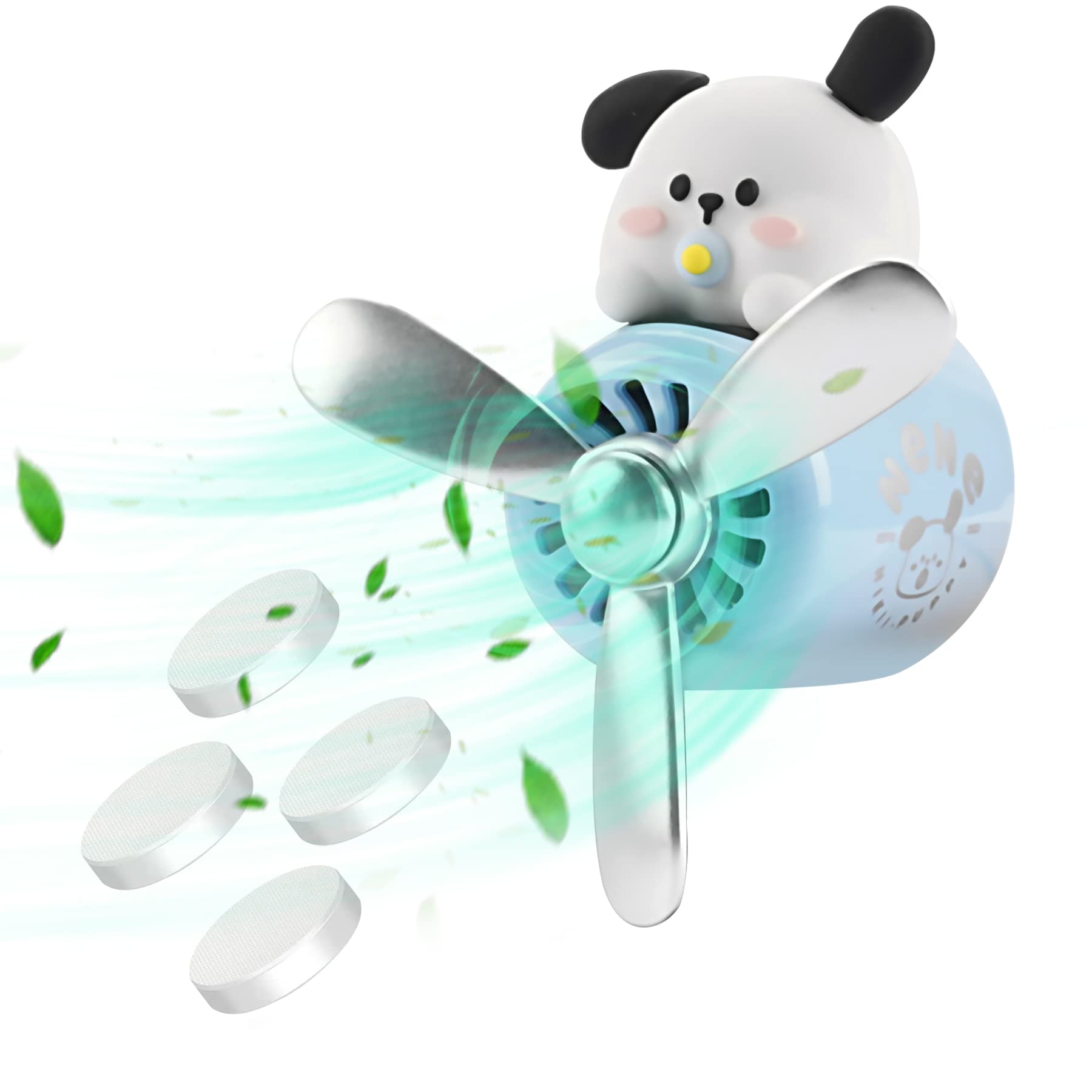 Car Air Fresheners Cute Cartoon White Puppy Pilot Car Diffuser Rotating Propeller Automotive Air Outlet Fan Creative Car Perfume Decoration Funny Car Interior Accessories