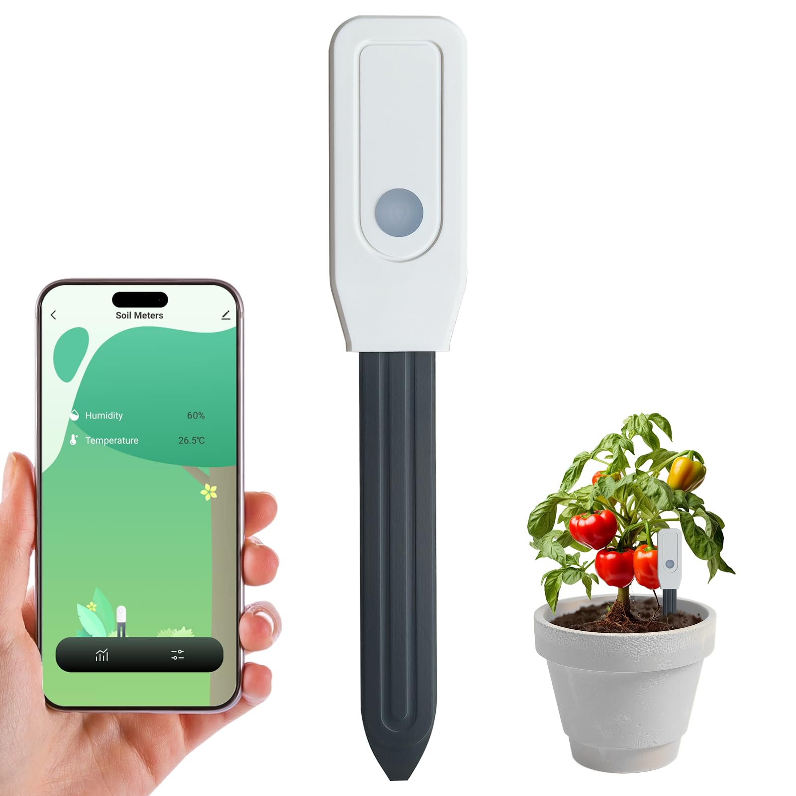 Humidimètre intelligent WiFi pour plantes, capteur 2 en 1 avec alertes d'application | Surveille l'humidité et la température à distance, données en temps réel pour le jardinage intérieur