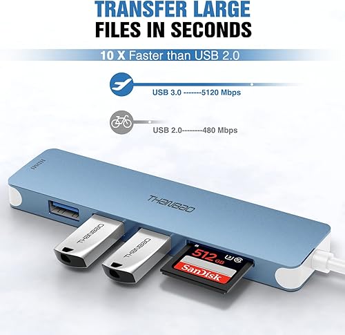 Miniatura 3 de Adaptador multipuerto USB C, dongle portátil 7 en 1 con salida HDMI 4K, 3 puertos USB 3.0, lector de tarjetas SDTF compatible con MacBook Pro, XPS y