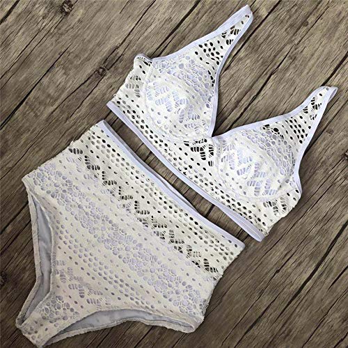 Bikini en dentelle blanche texturée avec décolleté plongeant push up