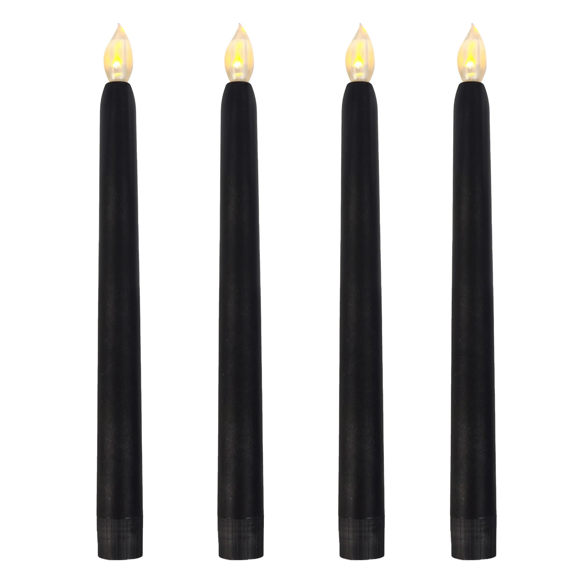 Black Battery Operated Flameless Taper Candles with Timer 9” Tall 4 PCS