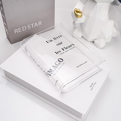 Miniatura 5 de Jarrón de libro de 2 piezas para flores, florero de acrílico transparente, un libro sobre flores, jarrón moderno único para estantería, escritorio,