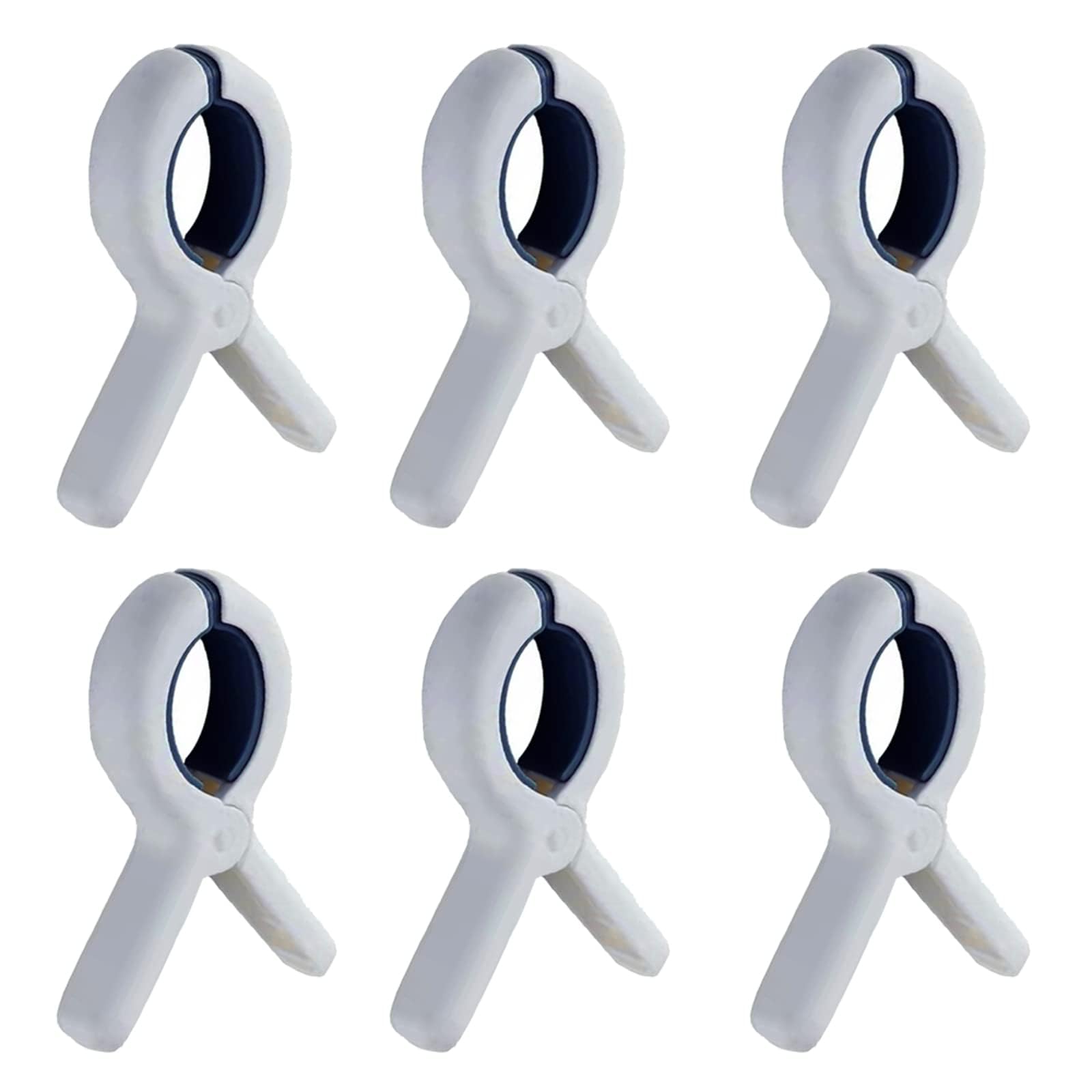 TBACW Strandtuch-Clips – 6 Stück, Blau/weiß, Aus PP Mit Silikon-Pads, Bis 5,5 Cm öffnbar, Für Handtücher & Mehr