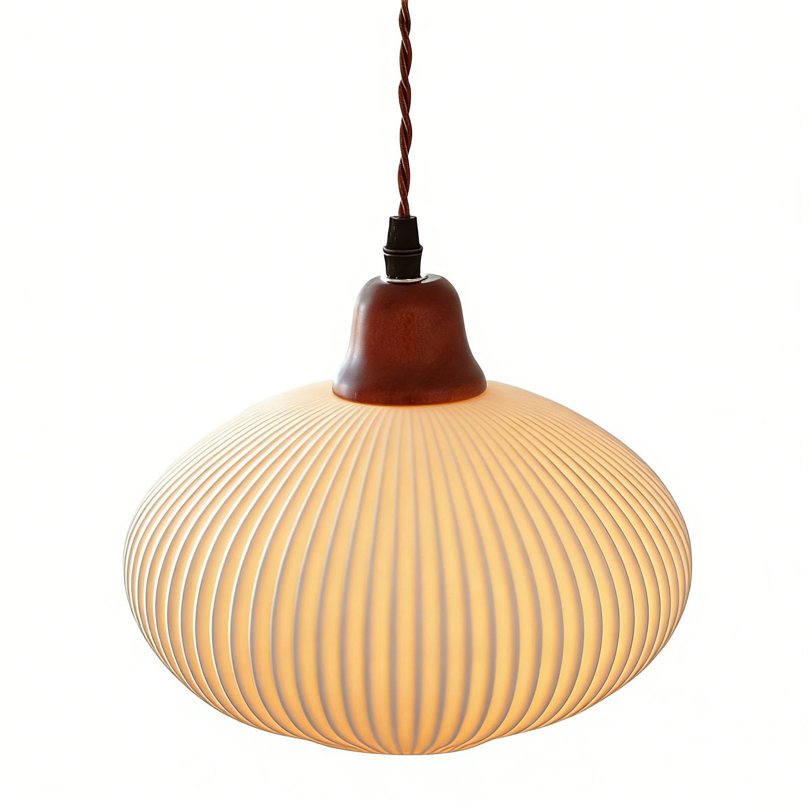 FEITENGDA Nordic Modern Ribbed Glass Pendant Light Farmhouse White Frosted Glass Hanging Lamp Mid Century Lantern Design Chandelier for Kitchen Island Dining Room Bedroom
