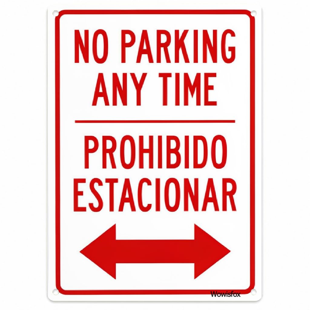 Spanish Bilingual No Parking Sign, 8 x 12 Inch Aluminum with Mounting Holes