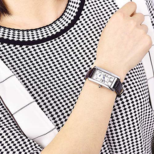 Image of Quartz Watch for Women, Lady Stylish Square Dress Watch with Leather Strap and Sapphire Crown