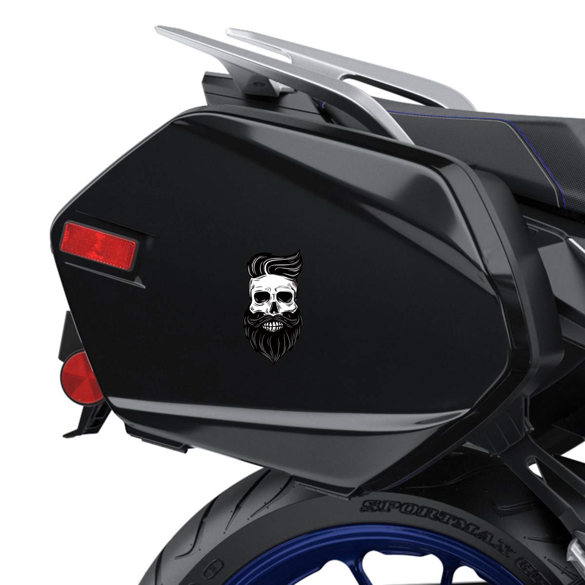2 Adesivi Vinile Auto Moto: Skull Teschio Con Barba, 10x5cm, Resistenti UV, Per Casco E Finestre - 3