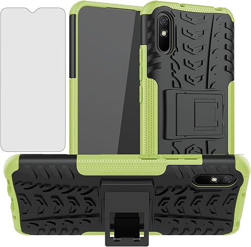 Miniatura 1 de Asuwish Funda de teléfono para Xiaomi Redmi 9A Redme 9i con protector de pantalla de vidrio templado y soporte delgado, híbrida, resistente, funda
