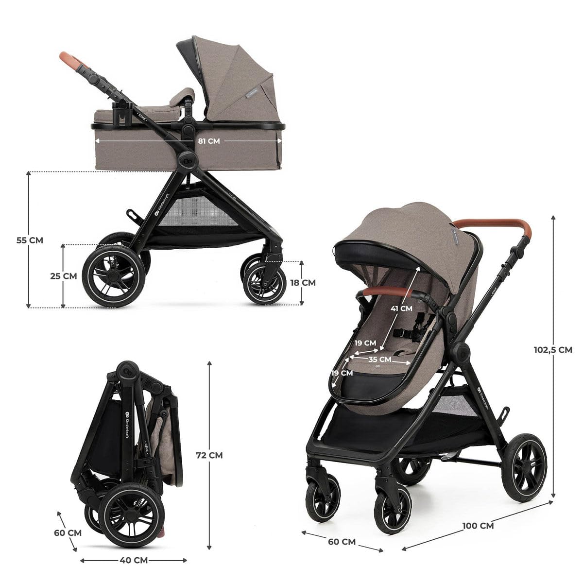 Kinderkraft Poussette combinée ESME PRO 3 en 1, beige