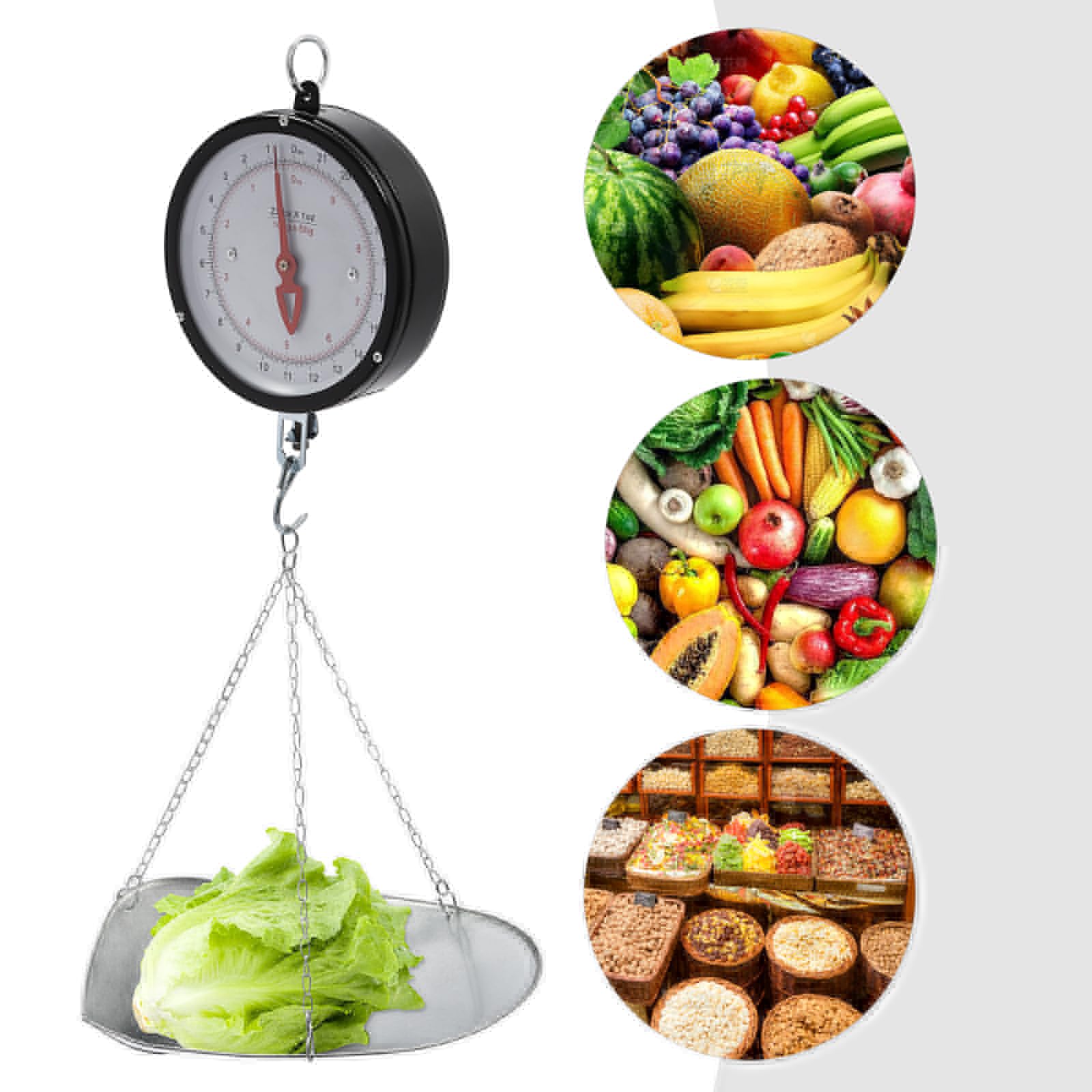 Pxolerig 22LBS Double-Sided Dial Mechanical Hanging Scale with Scoop/Chain for Farm,Strong Load-Bearing Capacity, Kitchen Food and Produce Weighing(Black)