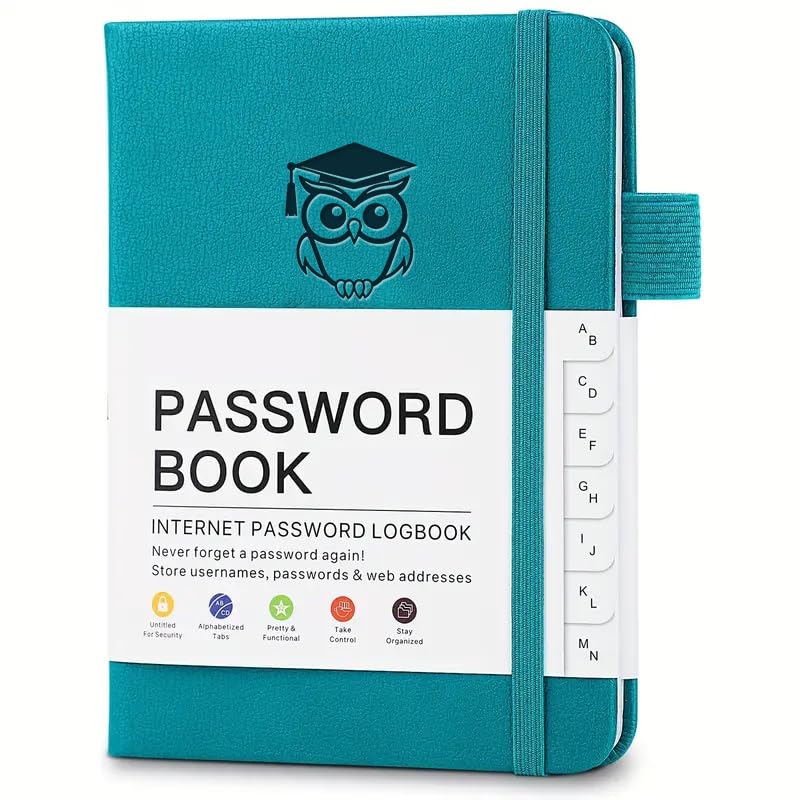 Wecobat Password Keeper Book with Alphabetical Tabs，Small Password Books for Seniors, Password Notebook for Internet Website Address Log in Detail,