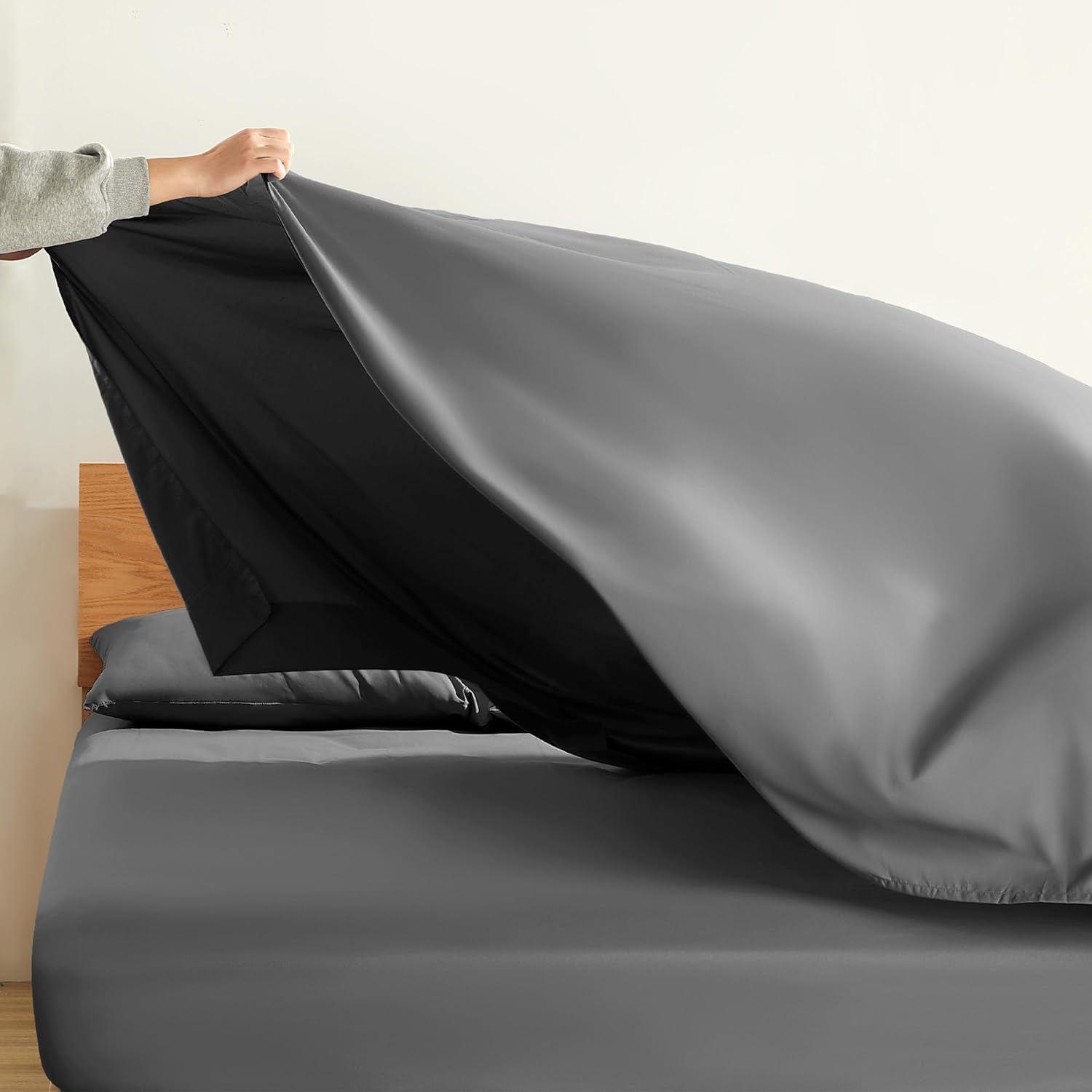 Set di 4 lenzuola, 100% cotone, traspirante, set di biancheria da letto morbido e confortevole, con cerniera lavabile (lenzuolo con angoli, lenzuolo piatto, 2 federe