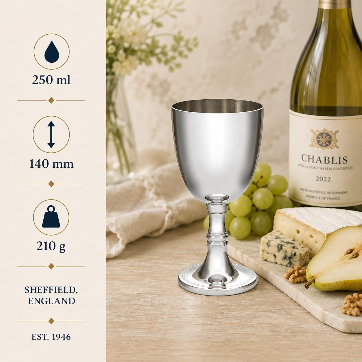 Wentworth Pewter White Wine Goblet - Elegant Gift -2
